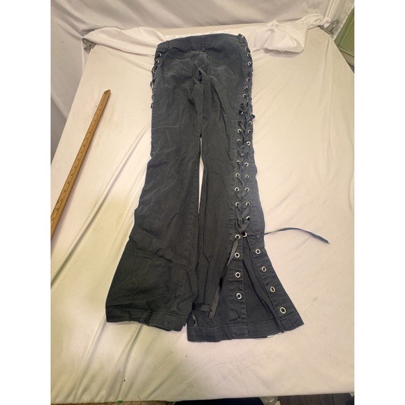 Y2K Vintage black lace-up Jeans grommet lace-up Size 36 Chic Star Flair Leg Goth - Picture 11 of 14